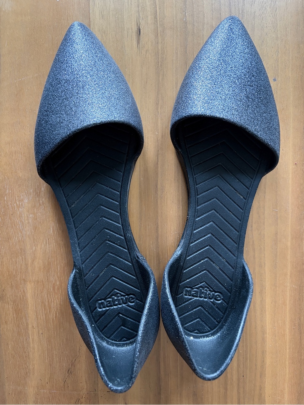Native Women's Sparkle Pointed D'Orsay Flats - Silver Glitter